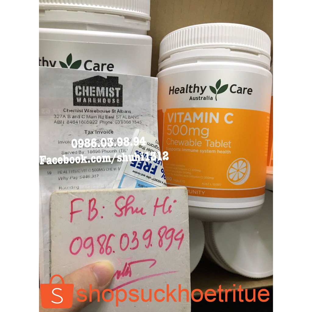 (Mẫu mới) Healthy Care Vitamin C 500mg 500 viên Úc - đủ bill Chemist | BigBuy360 - bigbuy360.vn