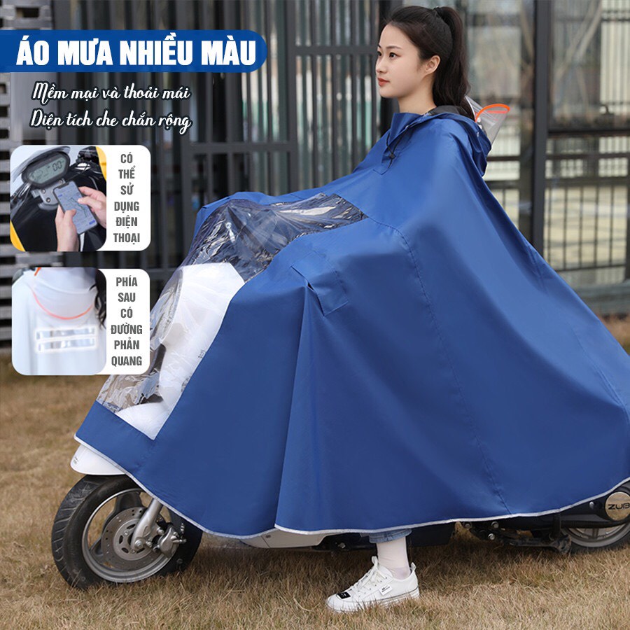 Áo mưa trùm cánh dơi vải dù 1 Người có kính trong suốt (chống mưa hắt, vải dù siêu bền) có phản quang, chất dày dặn