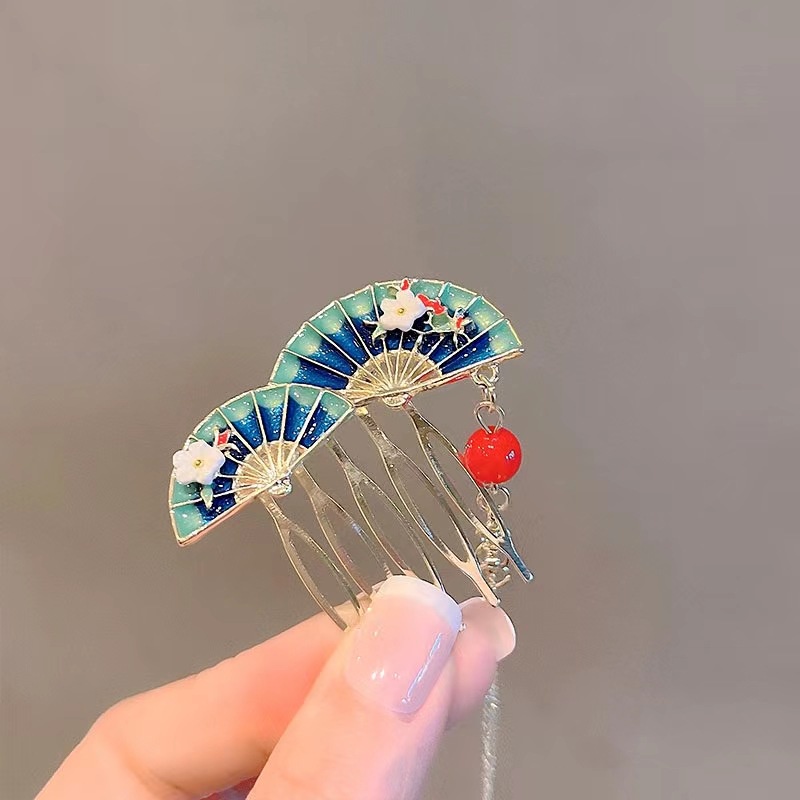 Lược Cài Tóc Hình Quạt Phối Tua Rua Phong Cách Retro