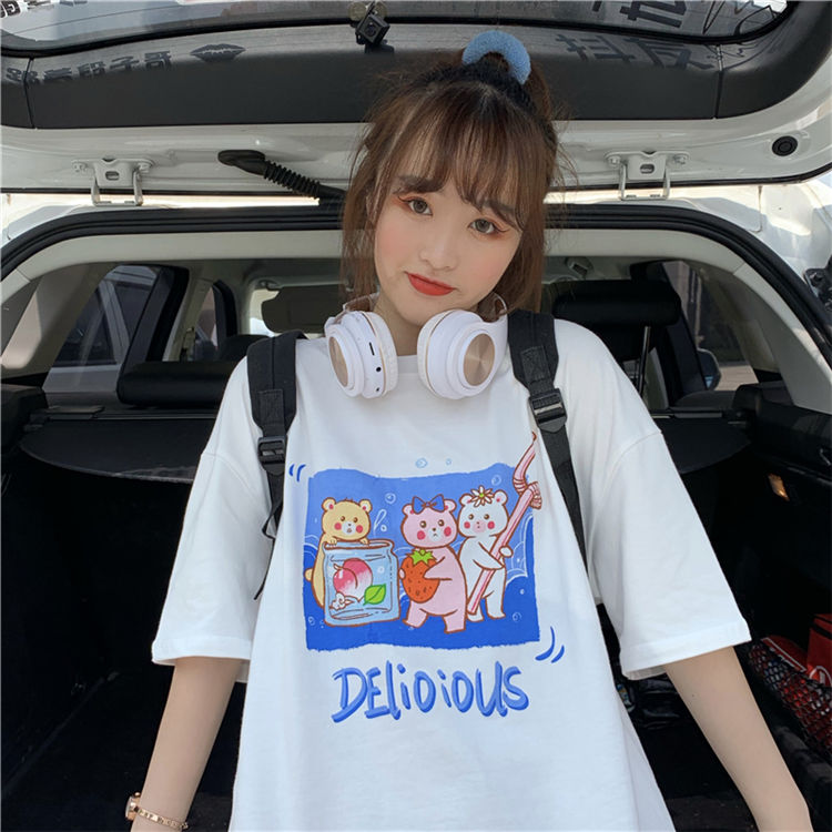 Áo Phông Nữ New Cartoon Print Short Sleeve T-shirt Female Student Korean T-shirt