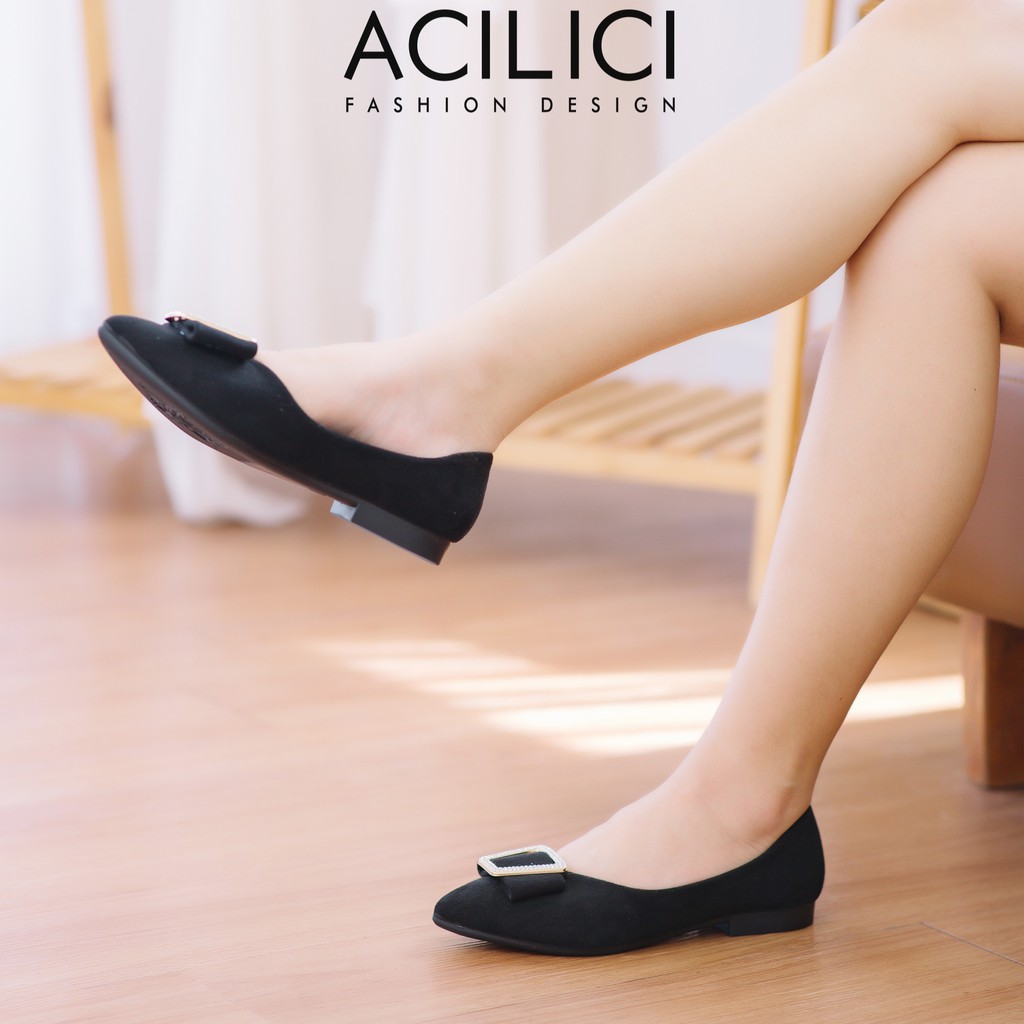 Giày búp bê nữ ACILICI đẹp, giày đế bệt thời trang vải nhung đủ size từ 35-40 màu đen_TC060 | BigBuy360 - bigbuy360.vn