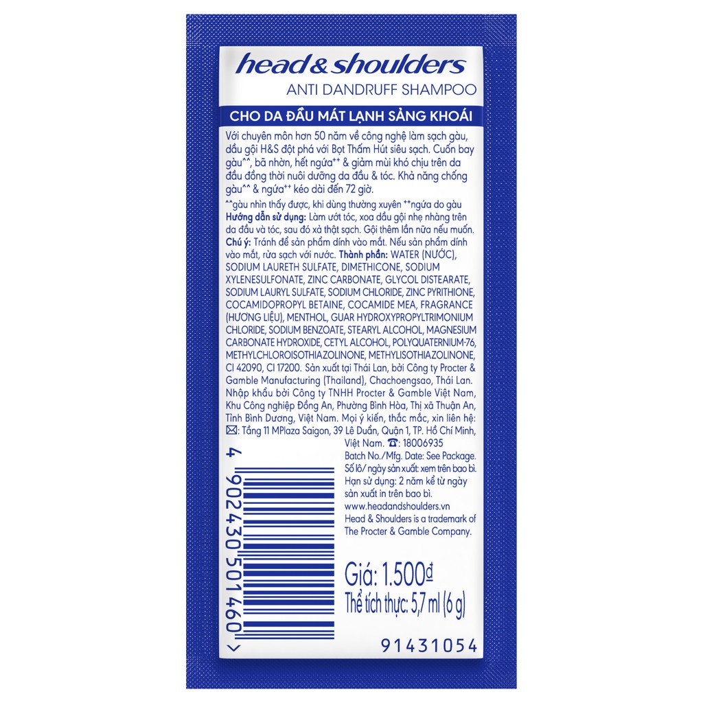 Dây Head&amp;Shoulders Bạc hà 12 gói