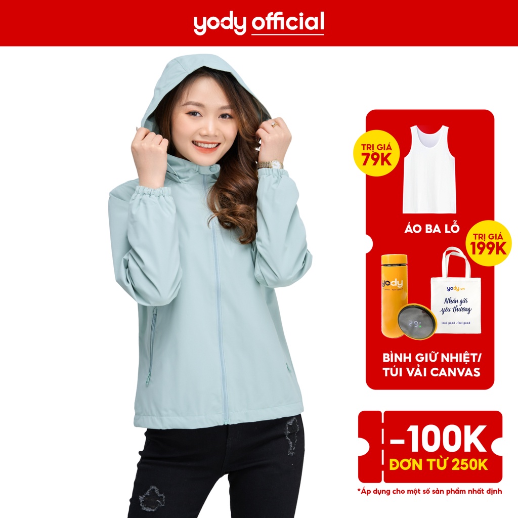 Áo gió nữ 3C YODY 2 lớp có mũ túi có khóa cản gió cản bụi cản nước AKN4024 NAK13