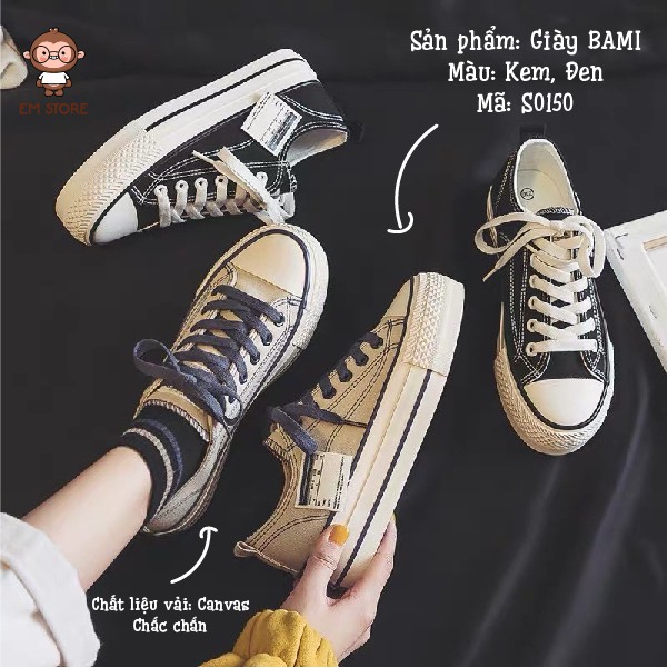 GIÀY BAMI TEMP SNEAKER - TRẮNG ĐEN VIỀN ĐEN DỄ PHỐI ĐỒ ÊM CHÂN ĐẾ 2CM