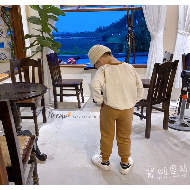 Bộ nỉ da cá dài tay in hình chú cho siêu cute cho bé trai mặc thu đông