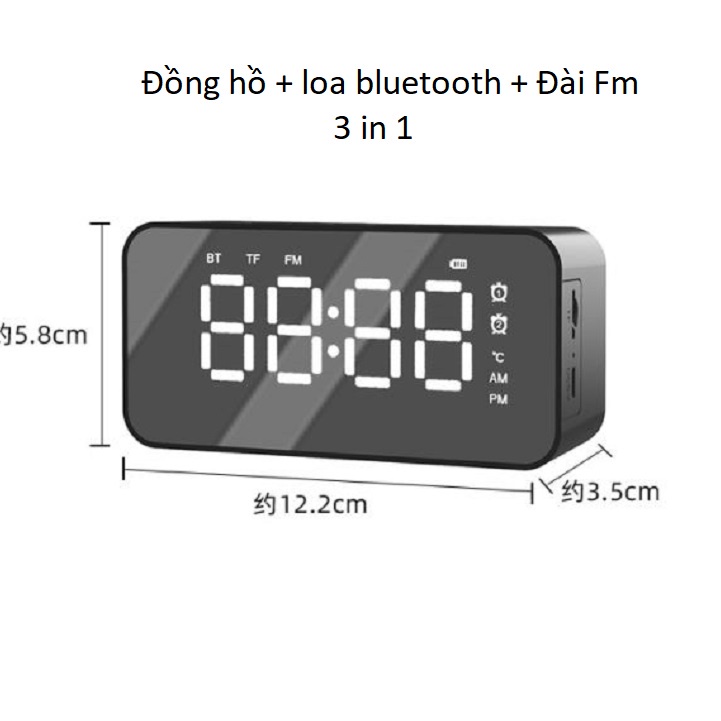 Loa bluetooth , đồng hồ báo thức ,  màn hình tráng gương,  nghe đài fm radio siêu đẹp