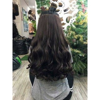 Tóc Kẹp Nửa Đầu Tơ Cao Cấp Xoăn Đuôi Nâu Đen
