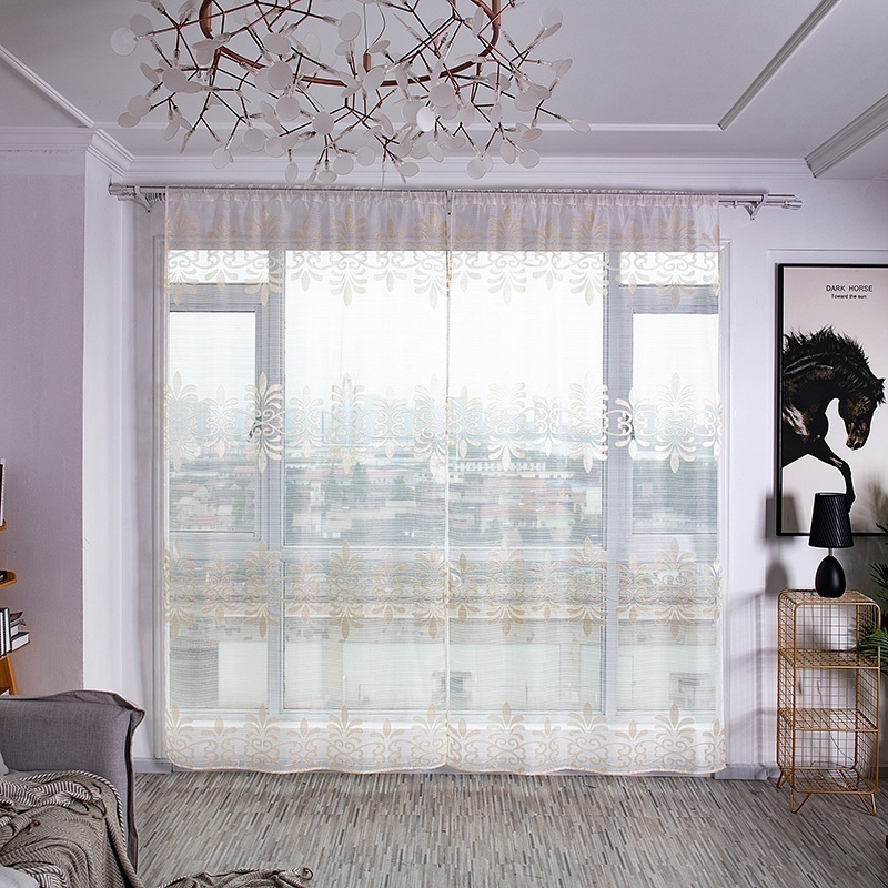 Set 2 Rèm Cửa Vải Gạc Trong Suốt Họa Tiết Hoa Phong Cách Hiện Đại
