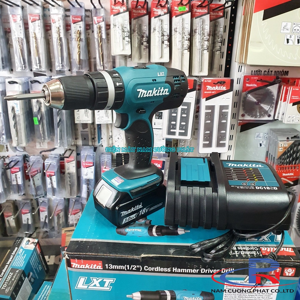 Máy khoan búa vặn vít dùng pin Makita DHP453SFX8