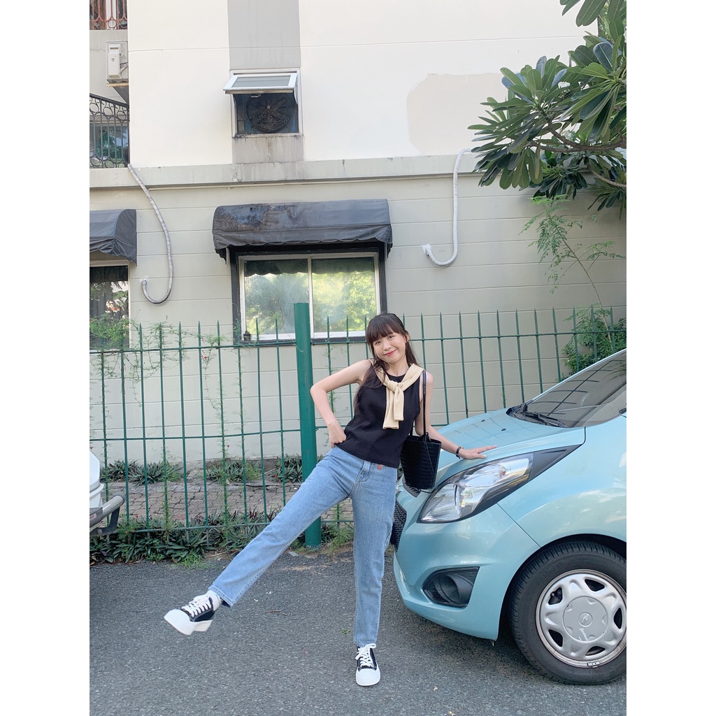 Quần Jeans Nữ Lưng Cao Form Đứng Dáng Baggy Fit Màu Xanh LDM-102A