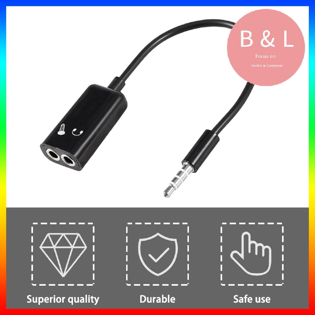 Điện thoại di động 3,5 mm Tai nghe Micrô Cáp chuyển đổi bộ tách âm thanh nổi cho Iphone Cho Samsung Black Dễ dàng mang theo