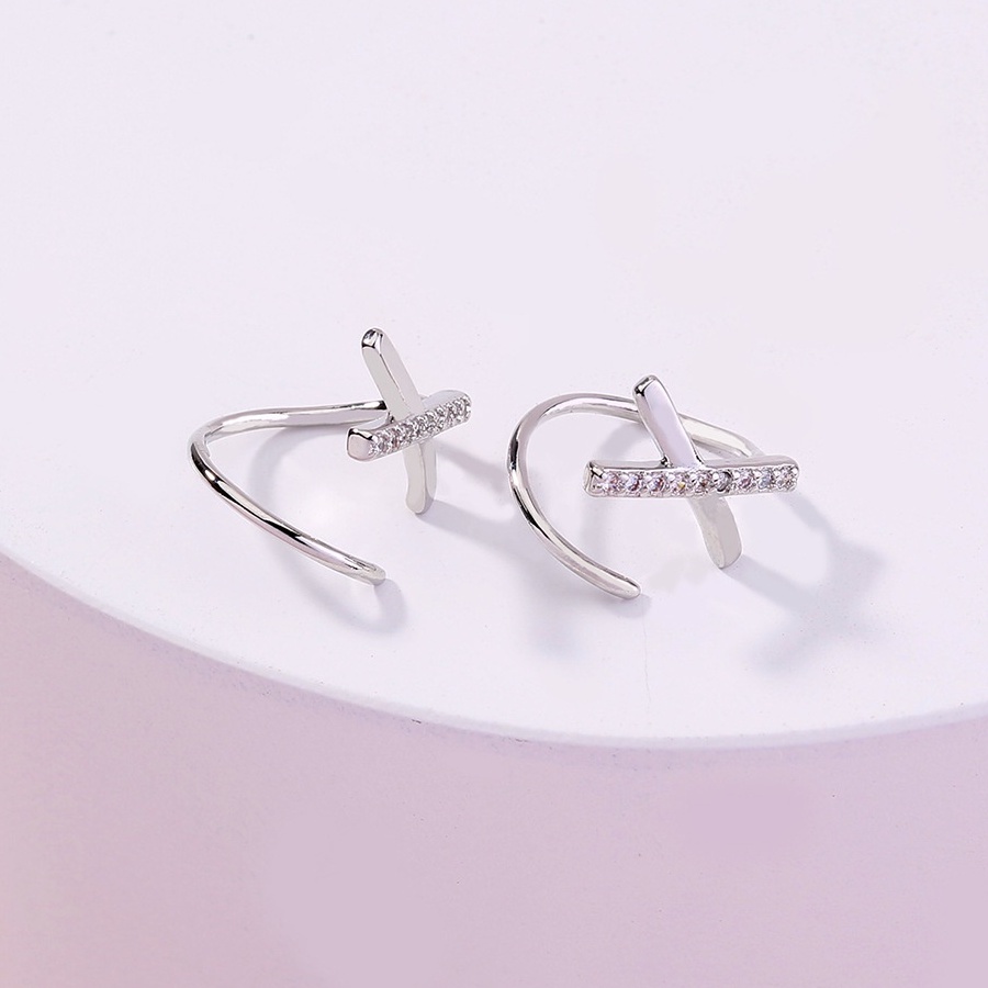 Bông Tai Bạc Nữ Đan Xoắn Đính Đá ôm sát tai Phong Cách cá tính - B2530 - Bảo Ngọc Jewelry