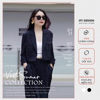 Set vest nữ | Áo vest nữ croptop, Quần đen trắng đen trang trí nắp túi IFY Design FS134