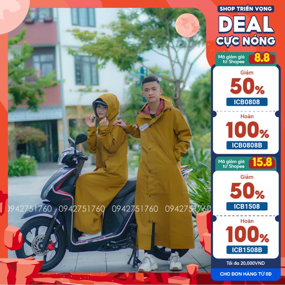 áo mưa nữ dáng măng tô 2 lớp đa dụng chống nước chống gió