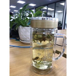 CỐC THỦY TINH 2 LỚP LỌC HOA QUẢ  ĐỒ UỐNG CHO TRẺ EM,GIỮ NHIỆT 360ML- DÙNG PHA TRÀ,