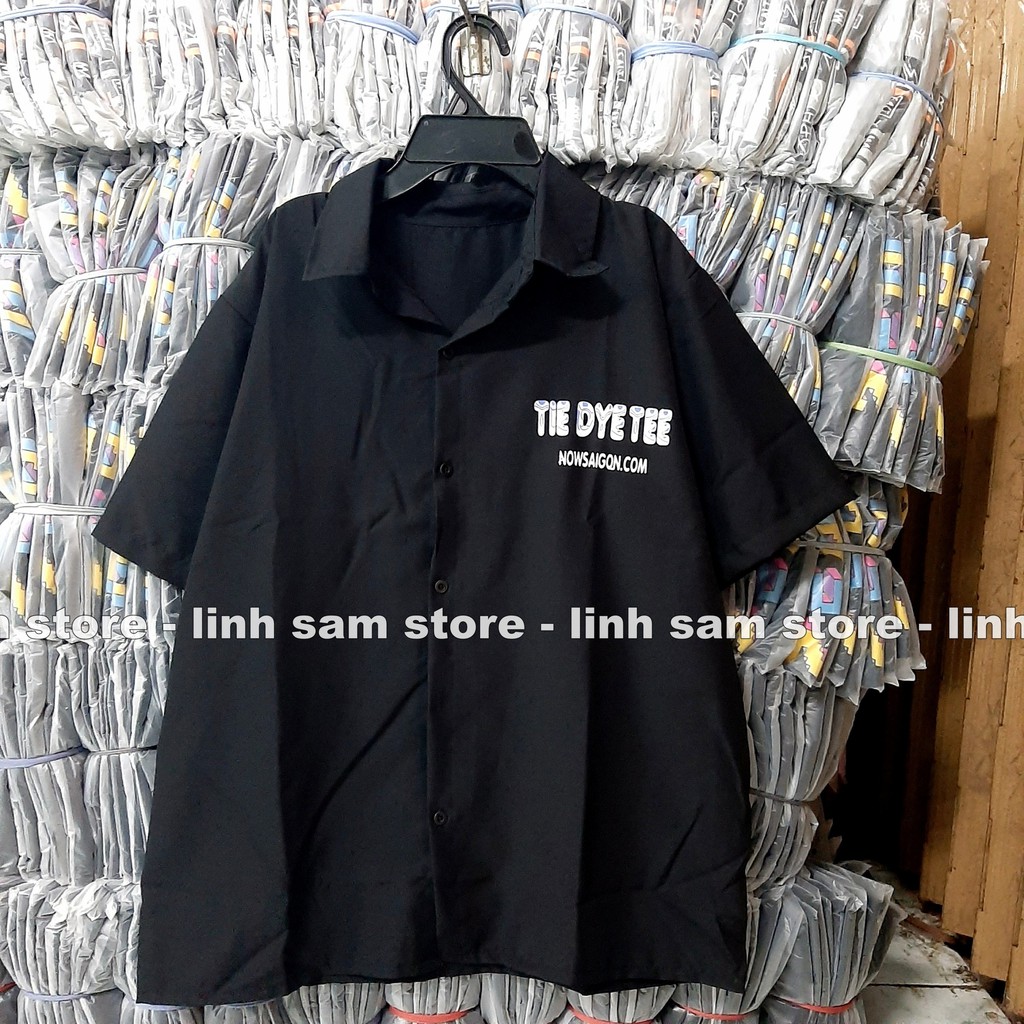 Áo SƠ MI NỮ form rộng cổ bẻ tay ngắn - lỡ dáng ulzzang freesize unisex mặc cặp, nhóm in chữ TIE DYE TEE màu đen | BigBuy360 - bigbuy360.vn