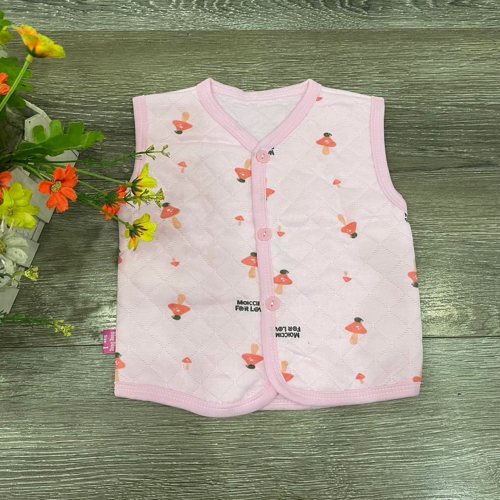 Áo gile trần bông họa tiết, áo khoác mặc thu đông cho bé sơ sinh