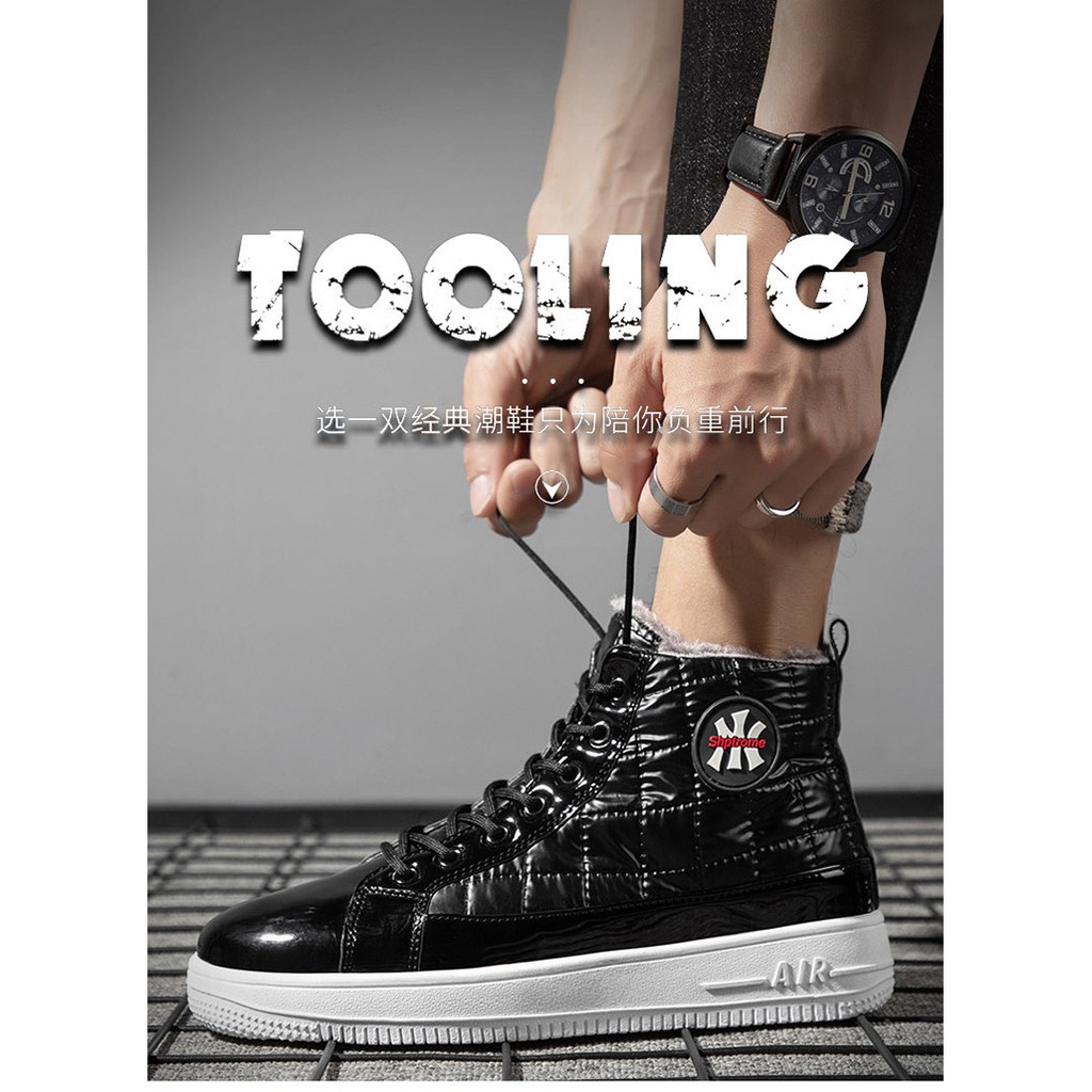 Giày Bốt Martin Cổ Cao Chất Liệu Da Cotton Phối Nhung Dày Giữ Ấm Mùa Đông Cho Nam 2021 | BigBuy360 - bigbuy360.vn