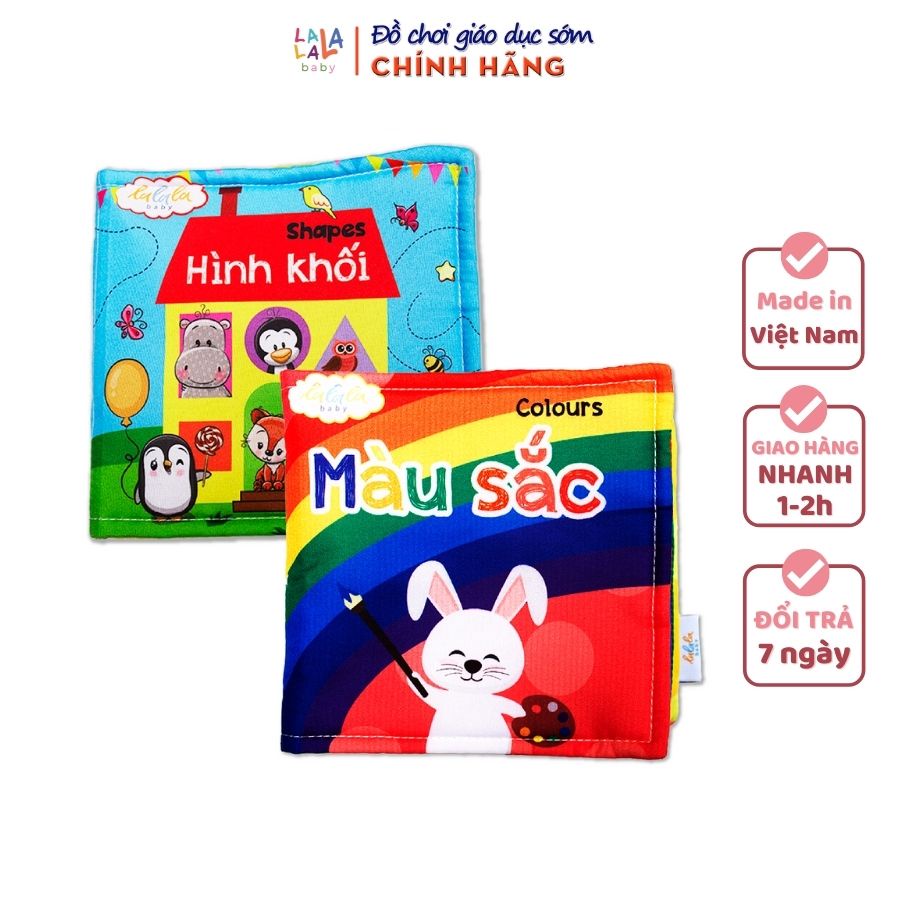 Combo 2 cuốn sách vải Lalala Baby kích thích đa giác quan, kích thước 15x15cm 12 trang (Màu sắc, Hình khối) cho bé 0 - 4