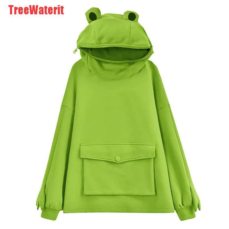 Áo Hoodie Tay Dài In Hình Con Ếch Ngộ Nghĩnh Cho Nữ