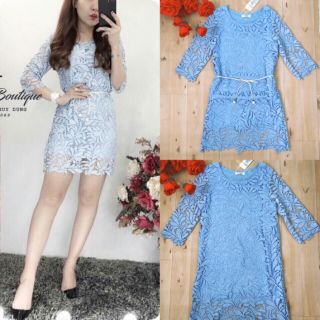 Đầm suông ren tay lỡ kèm belt cột hàng Thiết Kế