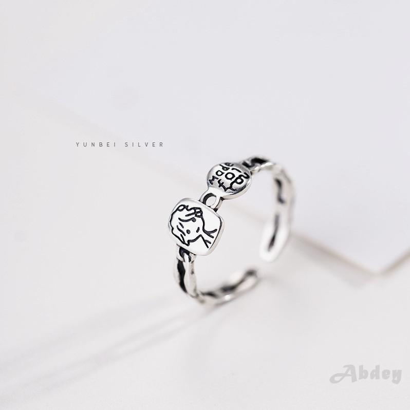[Abdey] Phiên bản Hàn của Quốc xu hướng avatar chữ cái dễ thương nhẫn nữ đơn giản sáng tạo nhỏ tươi mới chiếc nhẫn mở dây chuyền cũ