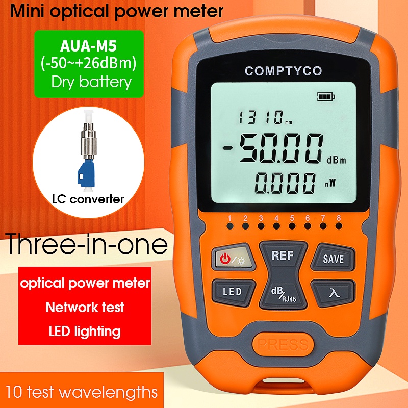 Máy đo công suất sợi quang COMPTYCO 3 trong 1 FTTH AUA-M5 / M7 Đèn LED SC / FC / ST Đầu nối đa năng -50 ~ + 26dBm Máy đo quang sợi quang