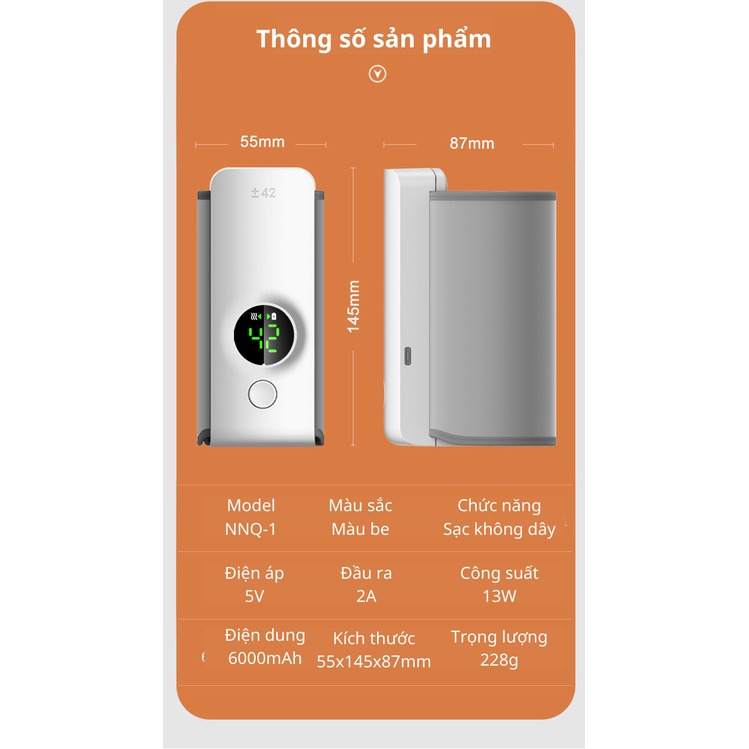 Máy hâm sữa cầm tay Finose tích điện,Máy hâm sữa không dây 6 mức nhiệt,máy hâm sữa, ủ sữa di động