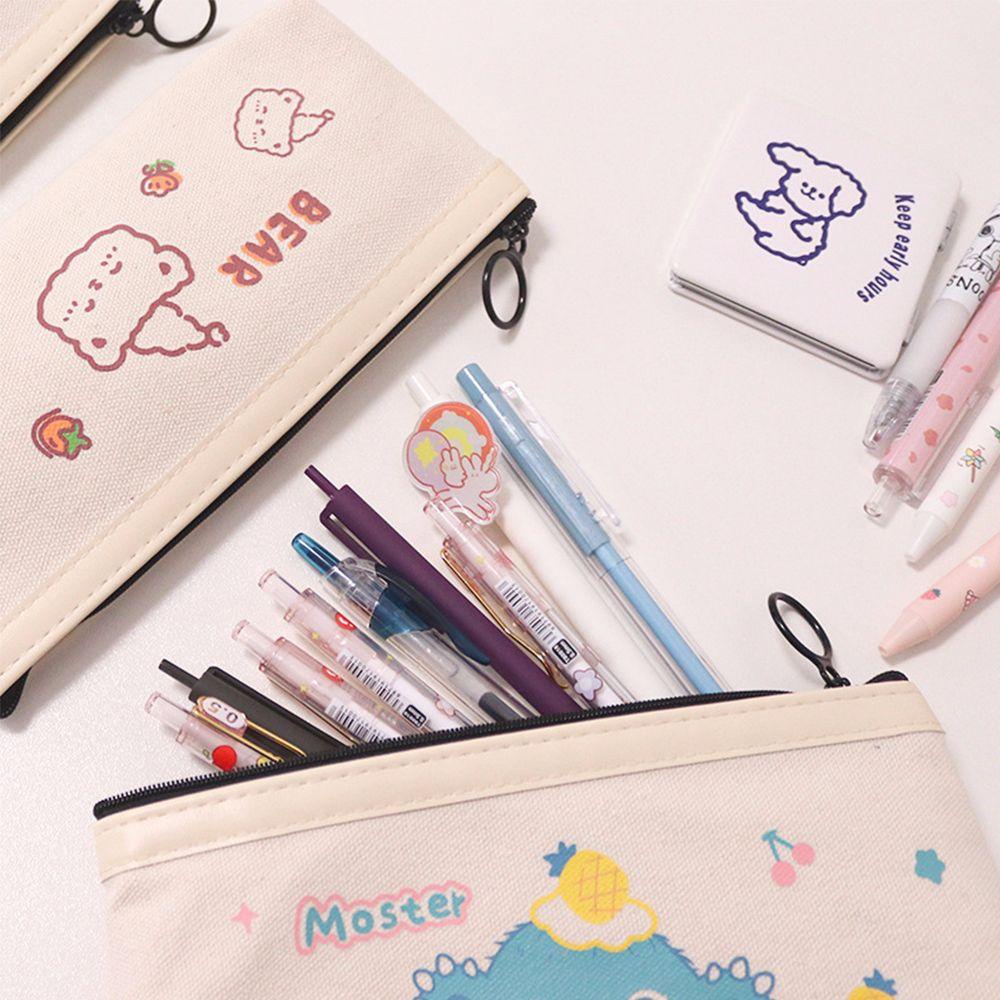 Túi Đựng Bút Bằng Vải Canvas Thiết Kế Hình Gấu Hoạt Hình Ngộ Nghĩnh