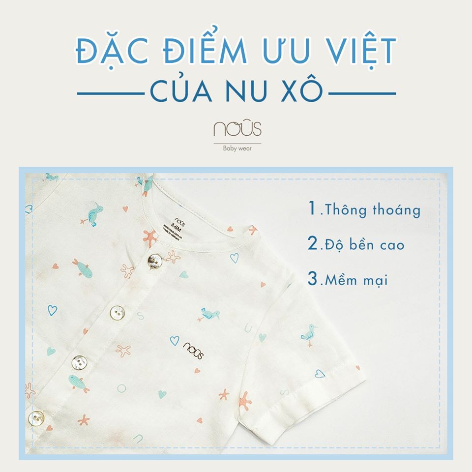 Bộ cộc tay cúc thẳng Nous xô cho bé 3m đến 9m
