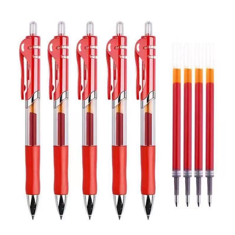 Set 3 bút bi và 10 ruột bút OSSAYI mực màu đen/ đỏ/ xanh dương ngòi 0.5mm thu gọn được