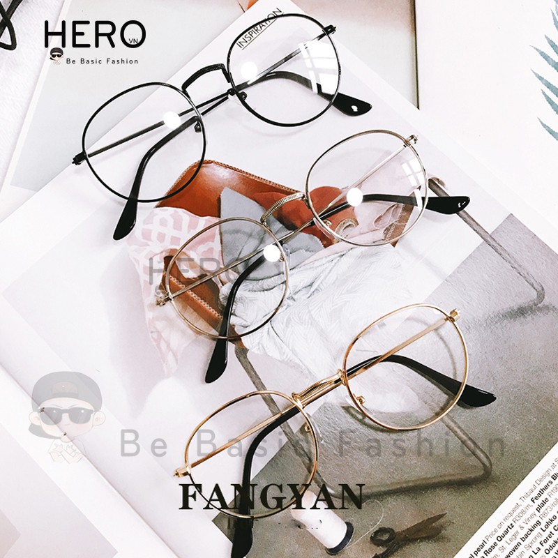 Kính Nobita Ulzzang Thời Trang Hàn Quốc, Kính Không Độ Giả Cận Gọng Oval Màu Đen HERO KM01 | BigBuy360 - bigbuy360.vn