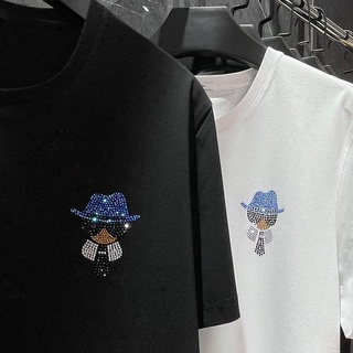Áo Nam Làm Nóng Kim Cương Ngực Nhãn Phật Nhỏ Tay Ngắn Cotton Nguyên Chất Đáy Áo Sơ Mi Phong Cách Đường Phố Bé Trai Top