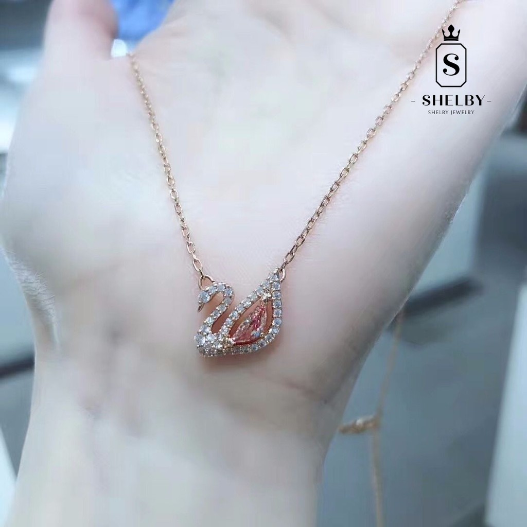 Dây chuyền treo cổ SWAROVSKI SWAN với một món quà lãng mạn đáng yêu thời trang bằng đá thủy tinh hồng SWAN mới S925