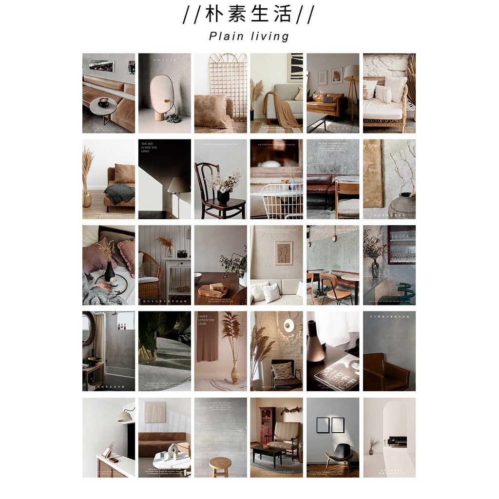 Set 30 Ảnh Postcard Plain Living Nghệ Thuật Trang Trí DIY Tường Phòng/ Bàn Học/ Góc Học Tập/ Phụ Kiện Chụp Ảnh