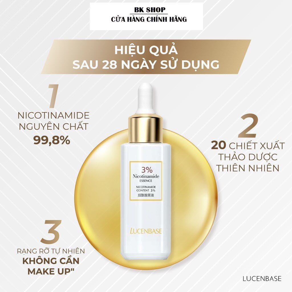 [LUCENBASE]  Tinh chất B3 Niacinamide Whitening Essence 5% 10% serum phục hồi trắng da se lỗ chân lông 30ml