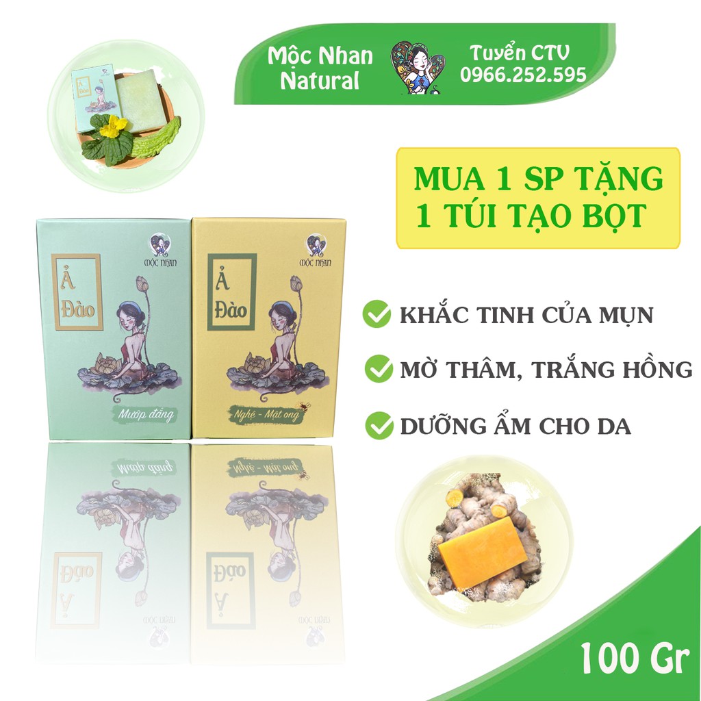 Xà Bông Trầu Không, Mướp Đắng, Nghệ Mật Ong Handmade, Đánh Bay Mụn Lưng, Trắng Da Mờ Thâm, Mộc Nhan Natural