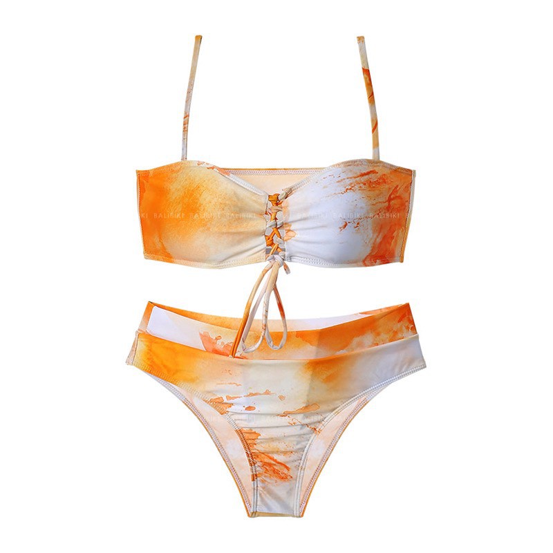 Đồ bơi nữ, Bikini ombre vàng cam 2 mảnh sexy phong cách Âu Mỹ, tôn dáng, dây đan ngực sexy gợi cảm