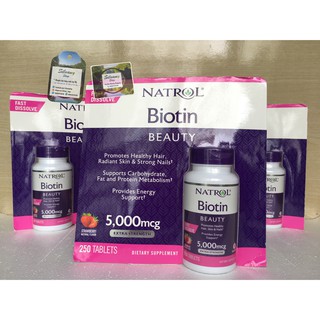 [Date 11/2021] Viên Ngậm Natrol Biotin 5000mcg Extra Strength Vị Dâu – Hỗ Trợ Mọc Tóc - 250 Viên