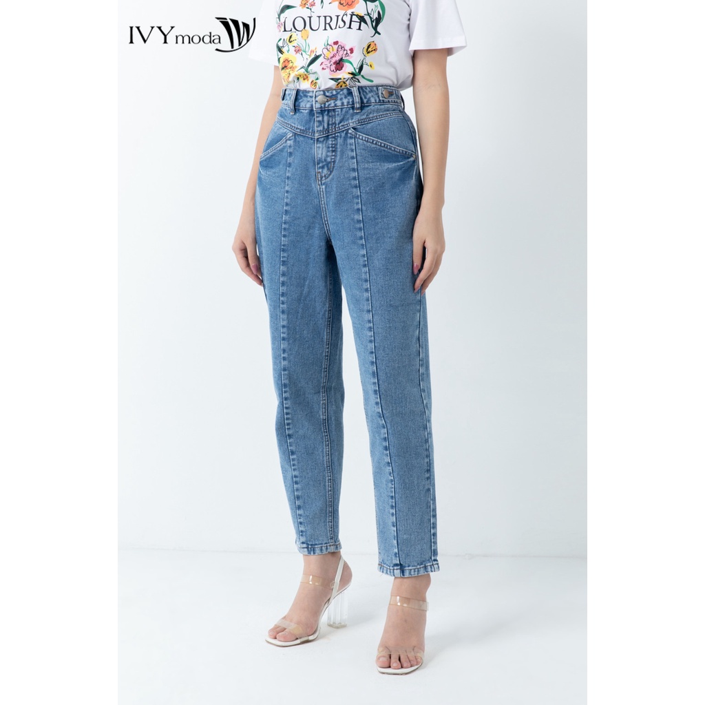 Quần bò baggy nữ kẻ trước IVY moda MS 25B7922