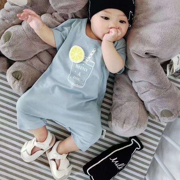 Áo liền quần cotton in họa tiết hoạt hình dễ thương cho bé trai và bé gái sơ sinh