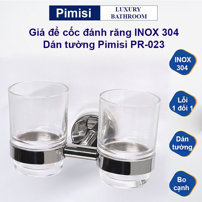 Giá Để Cốc Đánh Răng Dán Tường Pimisi inox 304 Dán Bằng Keo Không Cần Khoan | Hàng Chính Hãng