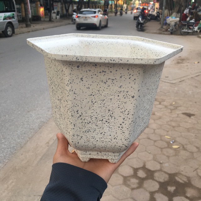 CHẬU LỤC GIÁC VÂN ĐÁ 23x20cm