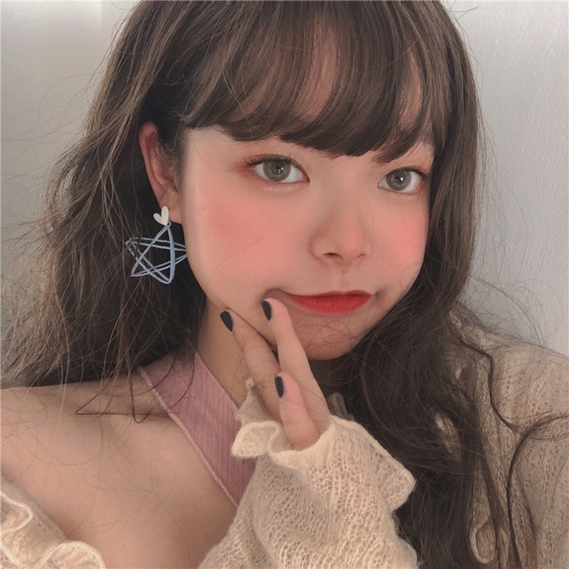 Khuyên Tai Ngôi Sao Năm Cánh Trái Tim Màu Xanh Dương Nhỏ Xinh Dễ Thương Cho Bạn Gái