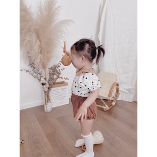 Set Áo Cổ Sen Chấm Bi + Quần Bom Linen