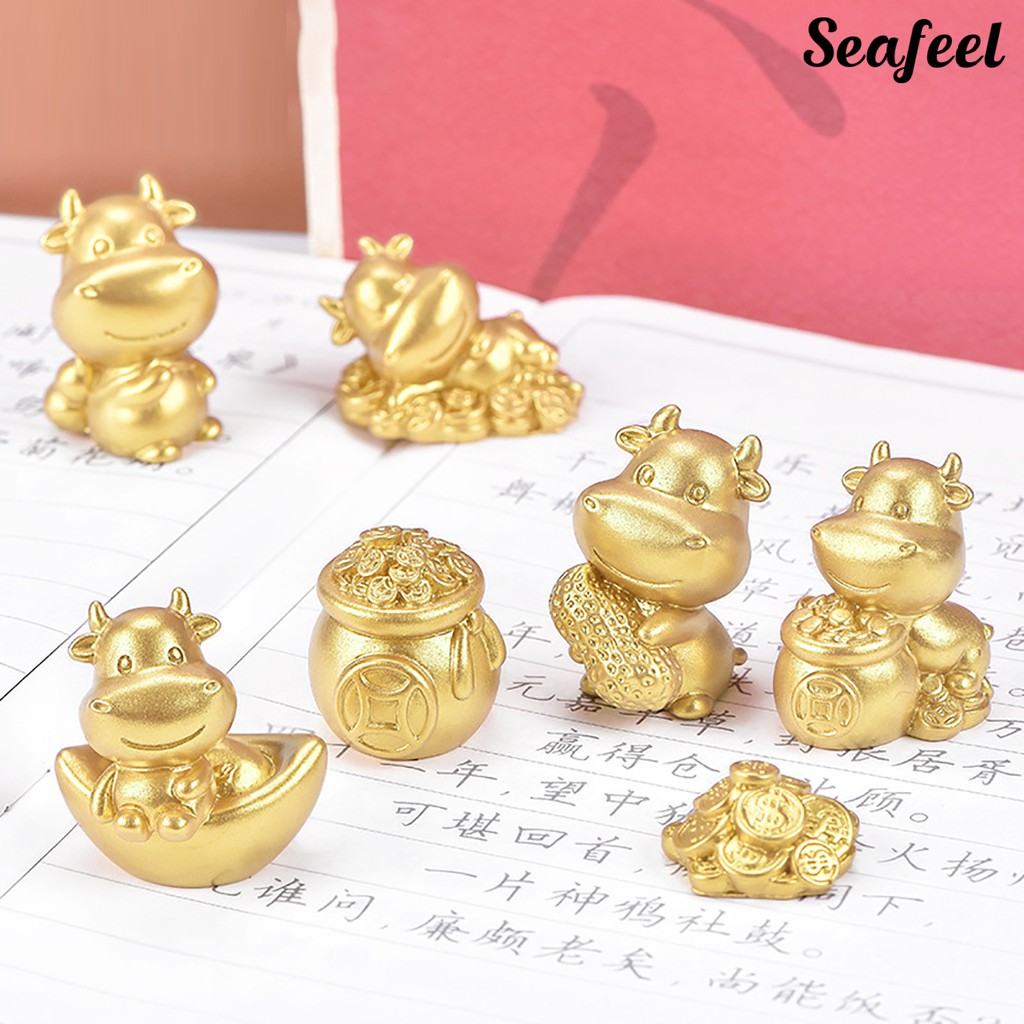 Mô hình chú bò thiết kế kiểu hoạt hình bằng nhựa resin trang trí bàn/nhà cửa/xe hơi/sân vườn