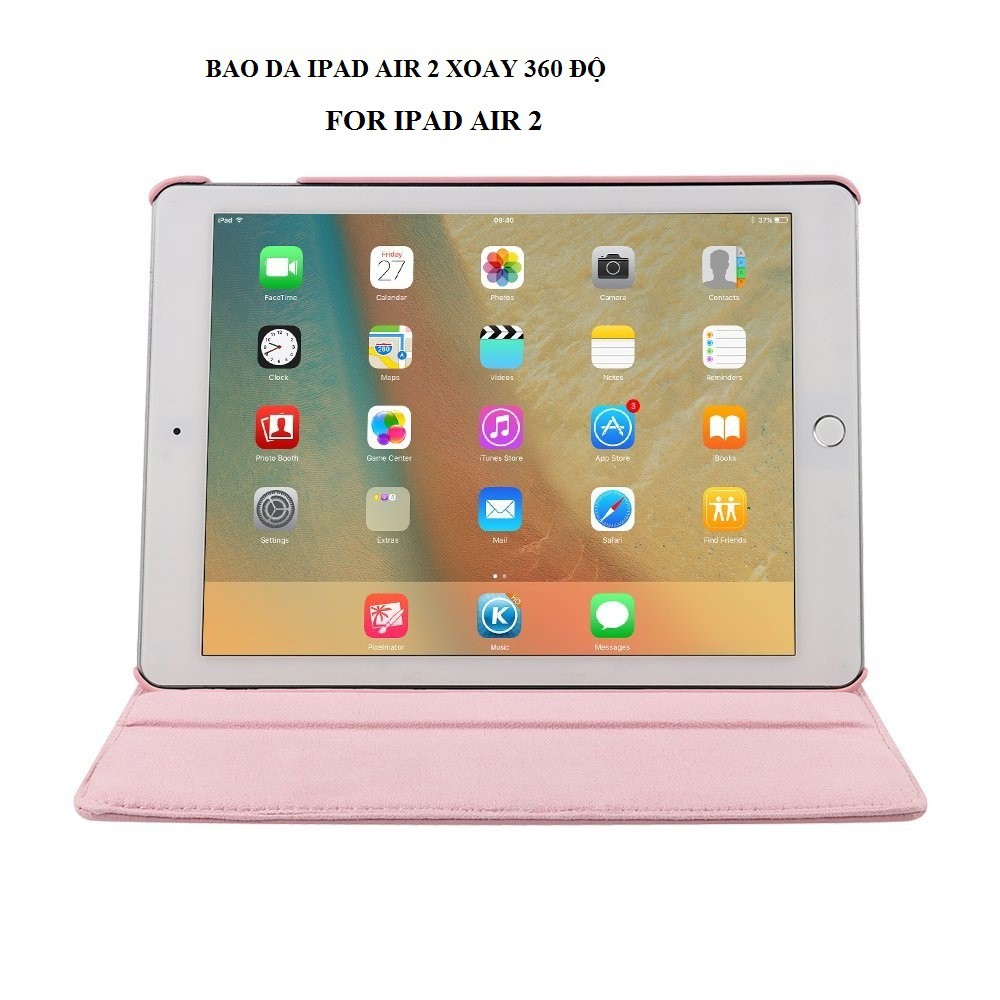 Bao da IPad Air 2 iPad 6 xoay 360 độ (HỒNG NHẠT) - Hàng nhập khẩu - TẶNG KÈM BÚT CẢM ỨNG