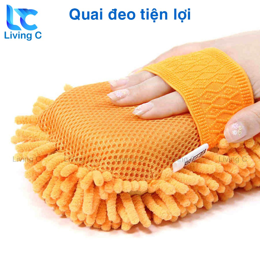 Găng tay rửa xe ô tô Living C, bọt biển microfiber lau chùi xe siêu sạch tiện lợi _SL