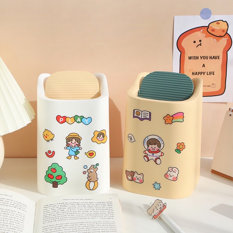 THÙNG RÁC ĐỂ BÀN ĐA NĂNG TIỆN DỤNG TẠNG KÈM TÚI ĐỰNG RAC VÀ STICKER TRANG TRÍ CUTE