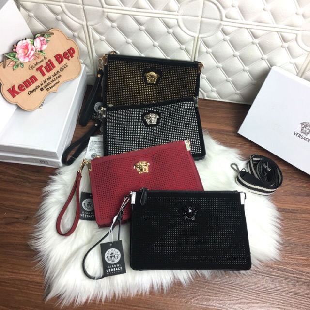 Túi cầm tay clutch đá nhiều màu có hộp kèm dây đeo chéo